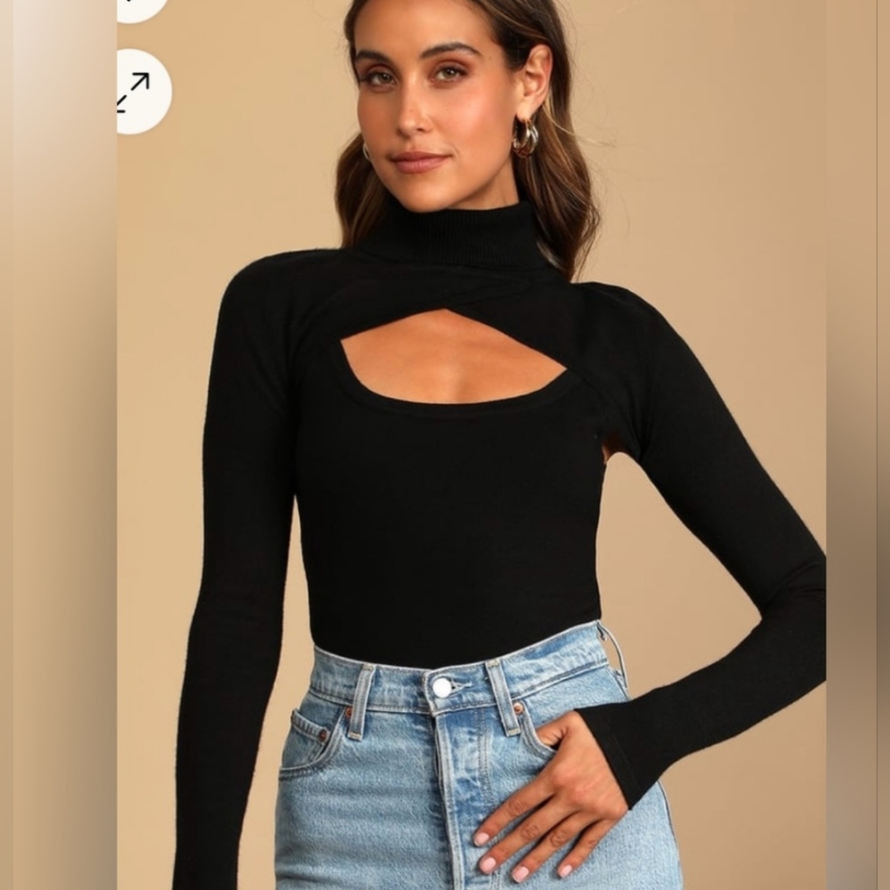 Lulus Black Two Piece Sweater Fitted Cut-Out Bodysuit